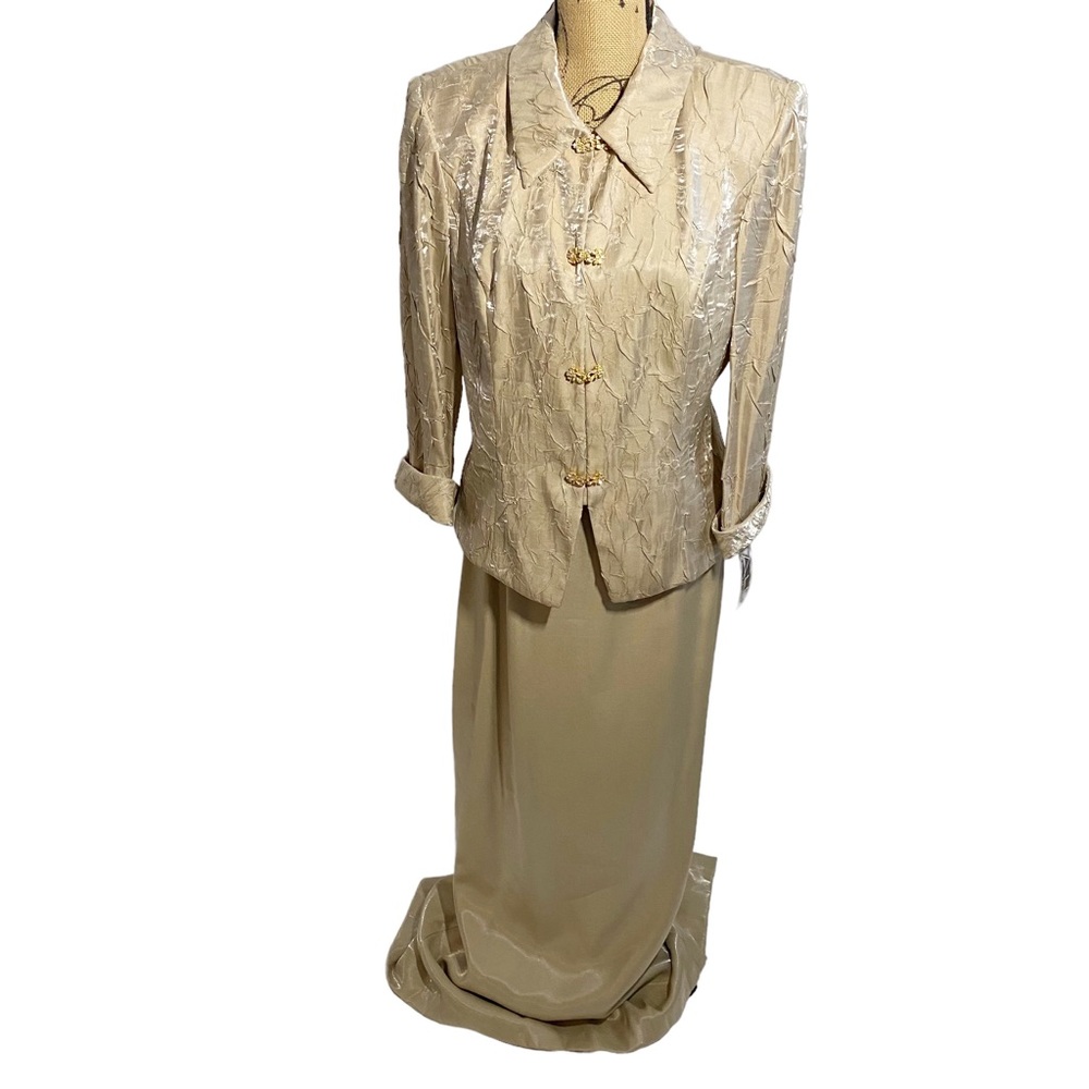 Alex Evenings Vintage Champagne 2 Piece Skirt & Jacket Set, Plus Size 14